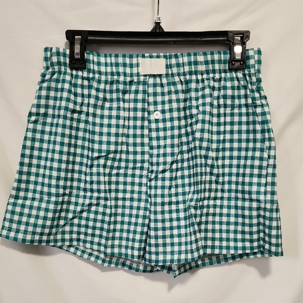 Iyowel Green and White Checkered Shorts